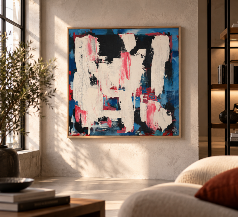 Abstrakte Malerei von Ben Waschk in einem Loftinterieur
